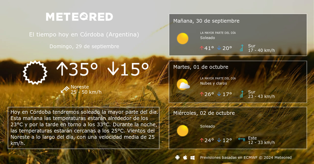 El Tiempo En Cordoba Argentina 14 Dias Meteored